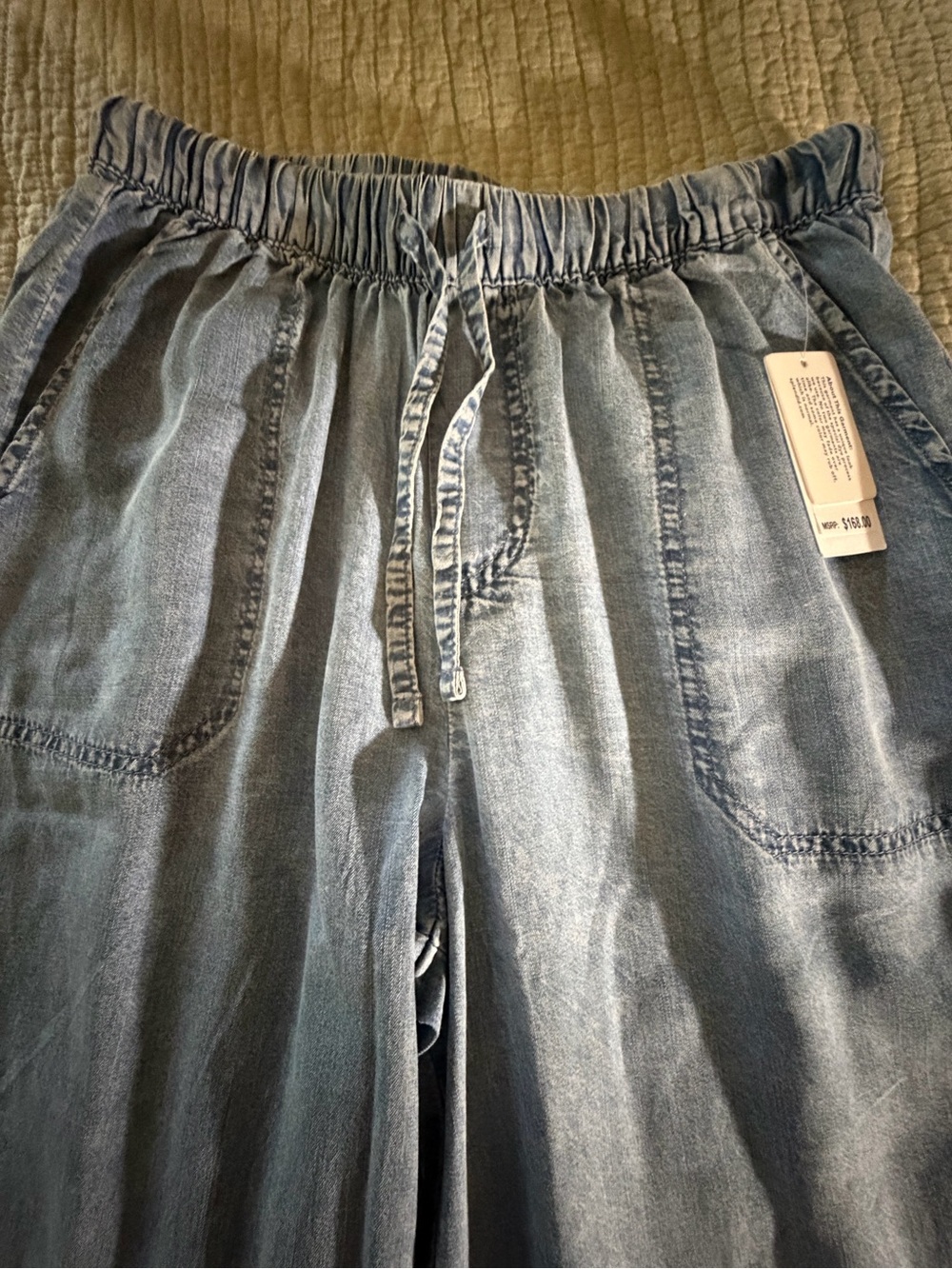 SPLENDID Angie Light Stone Wash Wide-Leg Drawstring Pant with Tie XS NWT’s - Picture 5 of 15